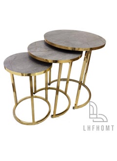 LHFHOMT LHFHOMT Nesting Tables Set of 3 Pieces, Round Coffee table, Ceramics Wooded Top, Strong Gold Metal Frame for Living Room,Office,Sofa Side  - Image 2
