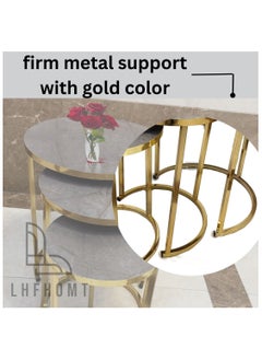 LHFHOMT LHFHOMT Nesting Tables Set of 3 Pieces, Round Coffee table, Ceramics Wooded Top, Strong Gold Metal Frame for Living Room,Office,Sofa Side  - Image 5