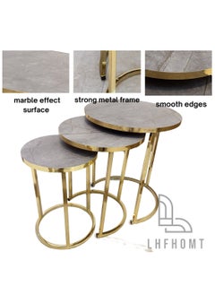 LHFHOMT LHFHOMT Nesting Tables Set of 3 Pieces, Round Coffee table, Ceramics Wooded Top, Strong Gold Metal Frame for Living Room,Office,Sofa Side  - Image 3