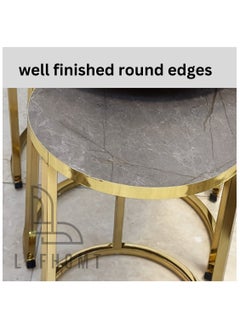 LHFHOMT LHFHOMT Nesting Tables Set of 3 Pieces, Round Coffee table, Ceramics Wooded Top, Strong Gold Metal Frame for Living Room,Office,Sofa Side  - Image 4