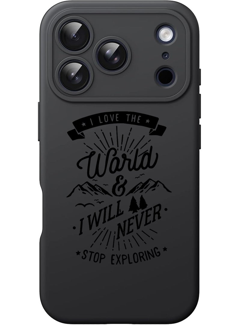 Theodor Protective Slim Fit Case Liquid Silicone Cover with Full Body Protection Anti-Scratch Shockproof Case For Apple iPhone 17 Pro (Black) I love the world - Image 1