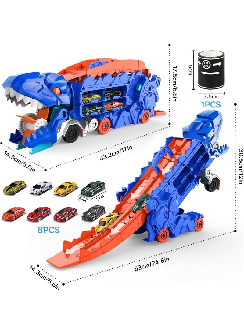 Flushrenic Toddler Truck Toy,Ejection Folding Dinosaur Track, Portable Truck Car with 12 Race Cars, Best Gift Toy Cars Set for Toddlers 3/4/5/6/7 Years Old - Image 2