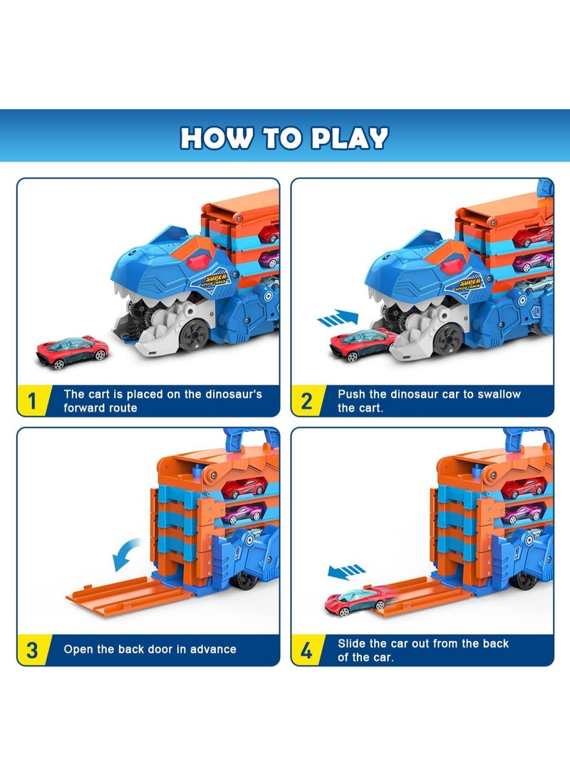 Flushrenic Toddler Truck Toy,Ejection Folding Dinosaur Track, Portable Truck Car with 12 Race Cars, Best Gift Toy Cars Set for Toddlers 3/4/5/6/7 Years Old - Image 3