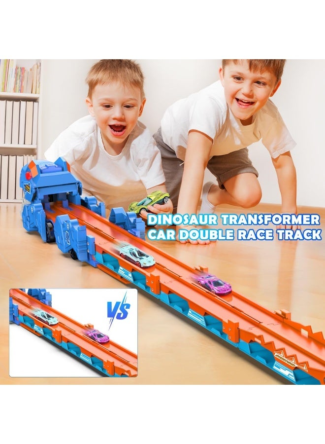 Flushrenic Toddler Truck Toy,Ejection Folding Dinosaur Track, Portable Truck Car with 12 Race Cars, Best Gift Toy Cars Set for Toddlers 3/4/5/6/7 Years Old - Image 4