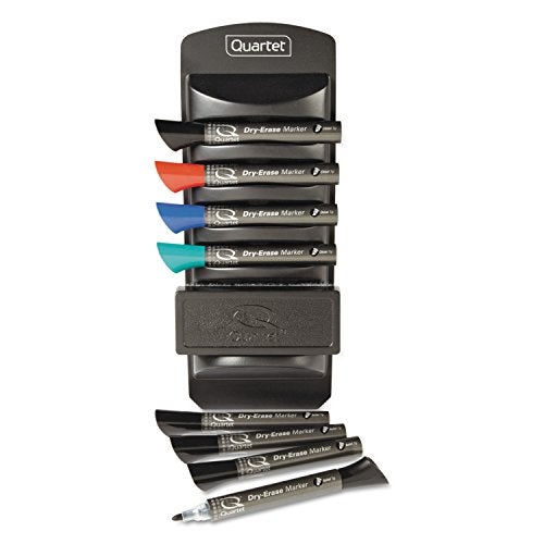 Quartet Whiteboard Accessory Caddy, Includes 8 Chisel Tip Dry Erase Markers and 1 Eraser, White Board Accessories, Black (558) - Image 1