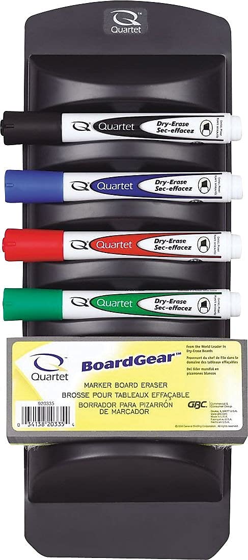 Quartet Whiteboard Accessory Caddy, Includes 8 Chisel Tip Dry Erase Markers and 1 Eraser, White Board Accessories, Black (558) - Image 2