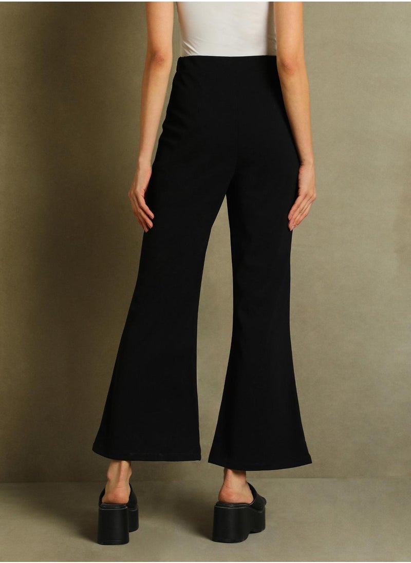 Dennis Lingo - Women's Black Cotton Blend Solid Full Length Casual Straight Fit Trouser - Image 1