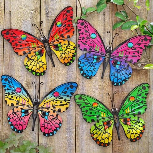 Daogtc Metal Butterfly Wall Decor - 9.6" Outdoor Fence Wall Art Decor, Hanging Decoration for Garden Yard Living Room Bedroom Patio Balcony(4 Pack) - Image 1