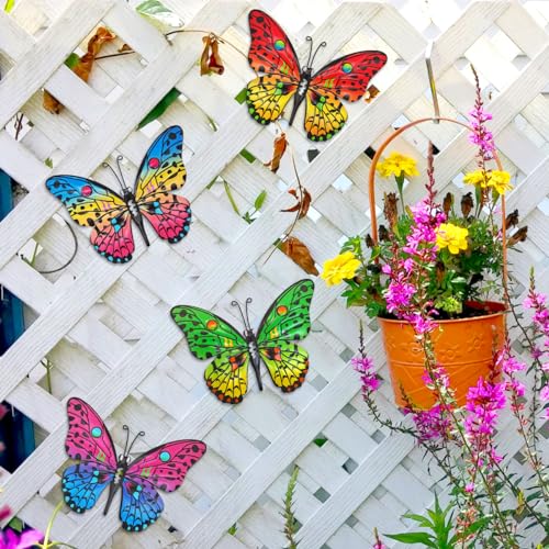 Daogtc Metal Butterfly Wall Decor - 9.6" Outdoor Fence Wall Art Decor, Hanging Decoration for Garden Yard Living Room Bedroom Patio Balcony(4 Pack) - Image 3