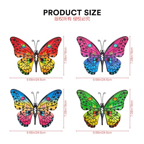 Daogtc Metal Butterfly Wall Decor - 9.6" Outdoor Fence Wall Art Decor, Hanging Decoration for Garden Yard Living Room Bedroom Patio Balcony(4 Pack) - Image 4