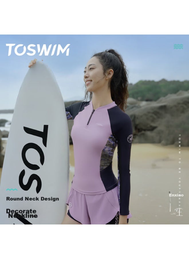 Toswim Women's Two-piece Swimsuit, Long Sleeve, Conservative, Warm, Hot Spring Swimwear, Light Pink, Clear Light, Size M - Image 3