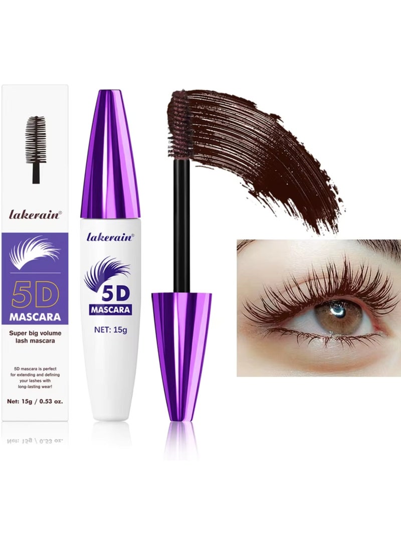 lakerain مسكرة سوبر بيغ 5D لزيادة طول الرموش بلون بني عالي الصبغة مع فرشاة تطبيق، مسكرة 5D مقاومة للماء تدوم طويلاً، تعطي رموشاً أطول 5 مرات بحجم عالي 15 جرام رقم 02 - Image 1