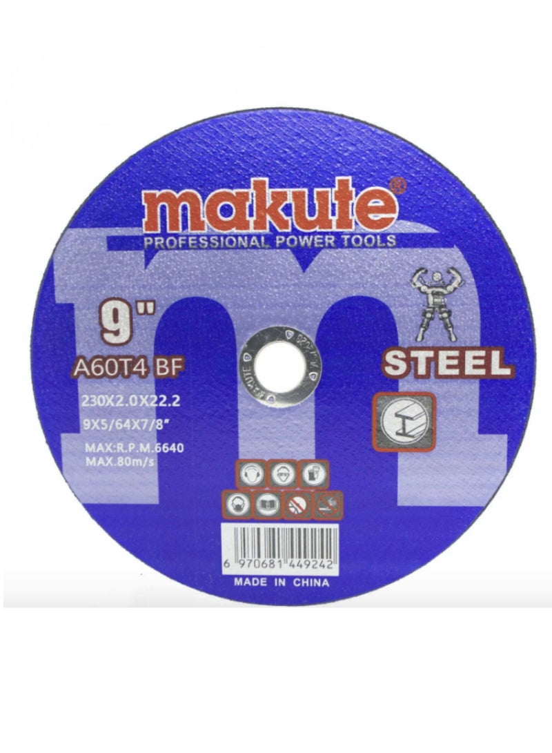 makute 9’’ Steel Cutting Disc, 230mm x 2.0mm x 22.2mm Arbor, Max RPM 6640, Heavy-Duty Abrasive Wheel- A60T4 BF - Image 1