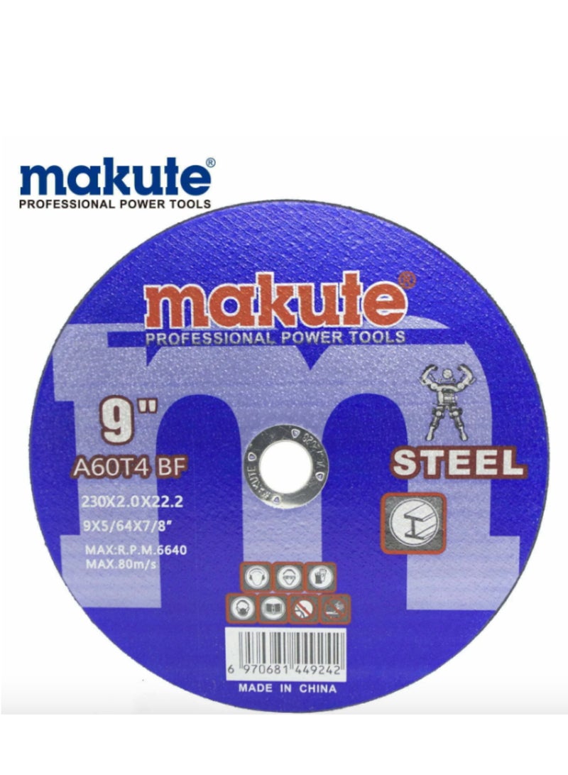 makute 9’’ Steel Cutting Disc, 230mm x 2.0mm x 22.2mm Arbor, Max RPM 6640, Heavy-Duty Abrasive Wheel- A60T4 BF - Image 2