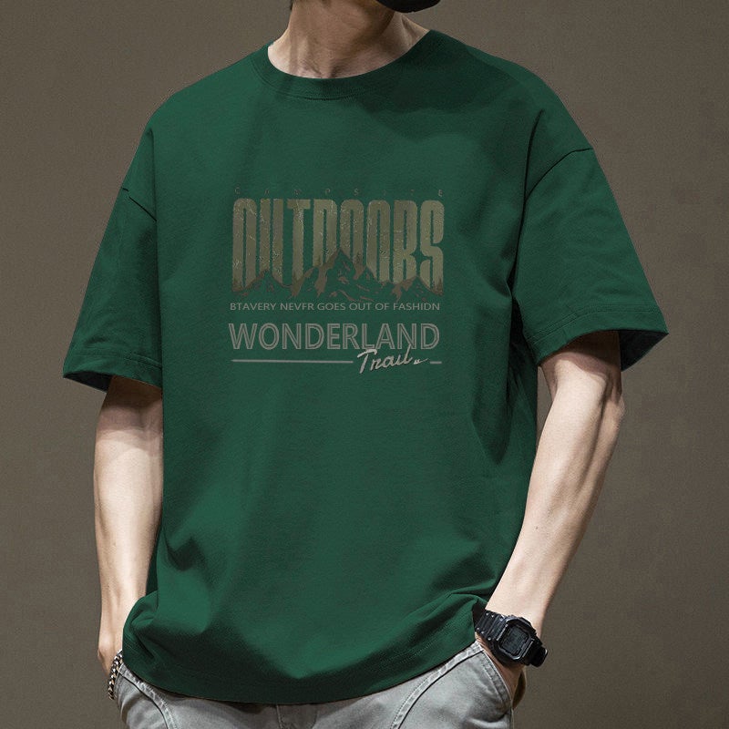 Heavyweight pure cotton short-sleeved t-shirt for men's summer 2025 new youth American-style printed loose half-sleeved top - Image 2