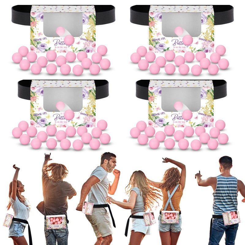 Lunmon 4 Sets Purple Butterfly Baby Shower Swing Shaking Balls Activity Set for Adult Novelty Twerk Includes 40 Balls, Ribbon & Cardboard Boxes Bridal Shower for Outdoors Indoors - Image 1