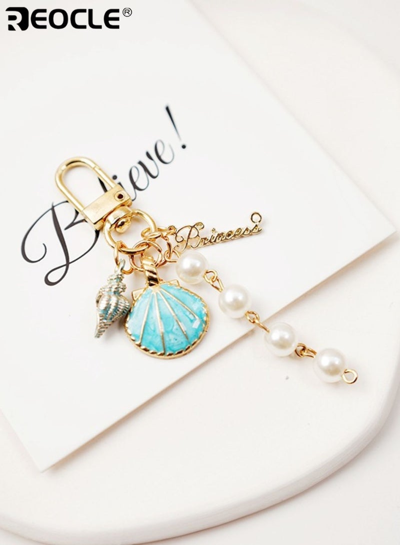 ريوكل سلسلة مفاتيح بتصميم شاطئ البحر مع تفاصيل من الصدف والمحار واللؤلؤ حامل مفاتيح مزخرف أنيق ومتعدد الاستخدامات للاستخدام اليومي والتصميم - Image 2