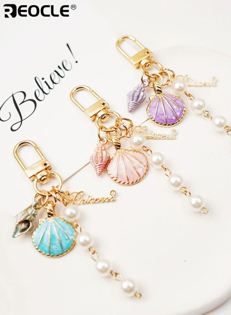 ريوكل سلسلة مفاتيح بتصميم شاطئ البحر مع تفاصيل من الصدف والمحار واللؤلؤ حامل مفاتيح مزخرف أنيق ومتعدد الاستخدامات للاستخدام اليومي والتصميم - Image 3