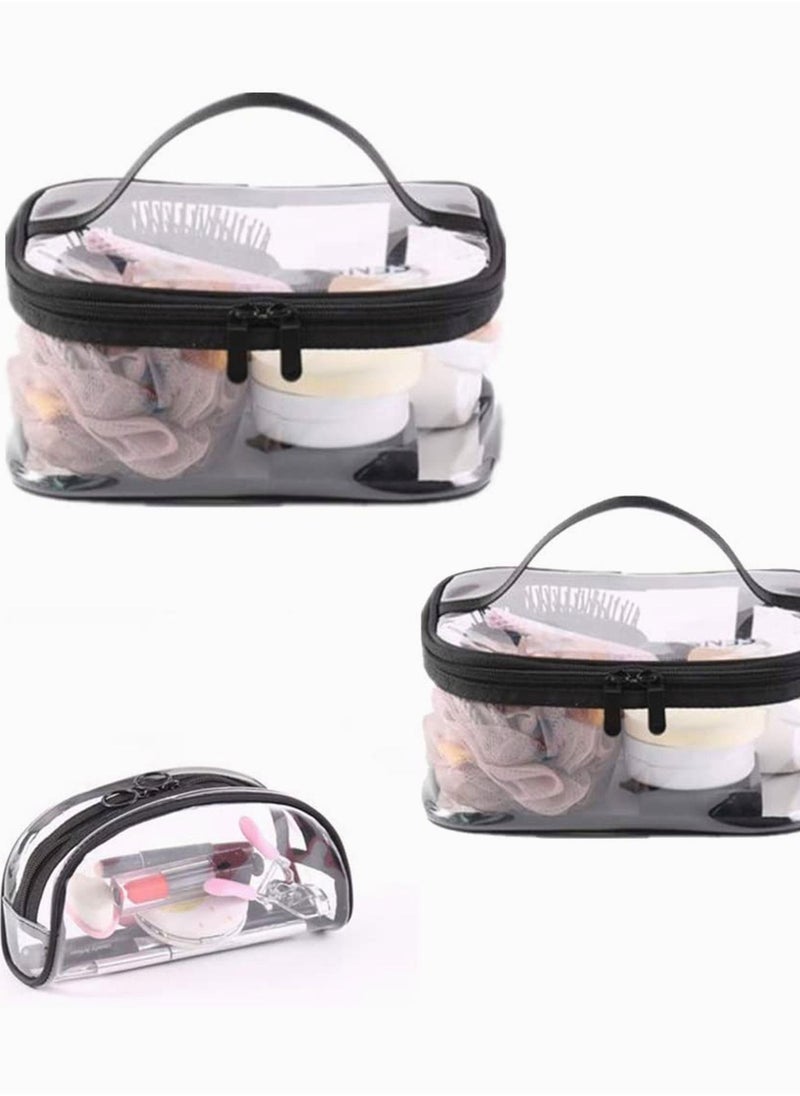 SYOSI - Clear Makeup Bag Organiser Set, Waterproof Portable Clear Makeup Bag Zipper Cosmetics Bag Transparent PVC Zippered Toiletry Bag Organizers With Handle for Vacation Travel, Bathroom - Image 1