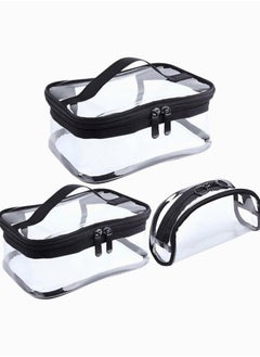 Clear Makeup Bag Organiser Set, Waterproof Portable Clear Makeup Bag Zipper Cosmetics Bag Transparent PVC Zippered Toiletry Bag Organizers With Handle for Vacation Travel, Bathroom