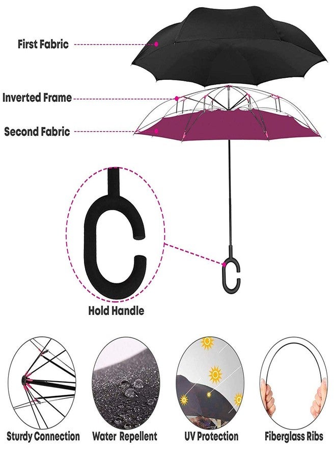 ANUGRAH MART Polyester Inverted Double Layer Self Standing Windproof UV Protection Big Straight Umbrella with C-Shaped Handle, Multicolor - Image 4