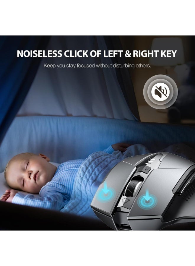 inphic 6-Button Wireless Mouse, 500mAh Rechargeable Mouse with 4-Level DPI, Silent Mouse for Office and Gaming, Optical Mouse for PC, Laptop, Computer, Grey - Image 3