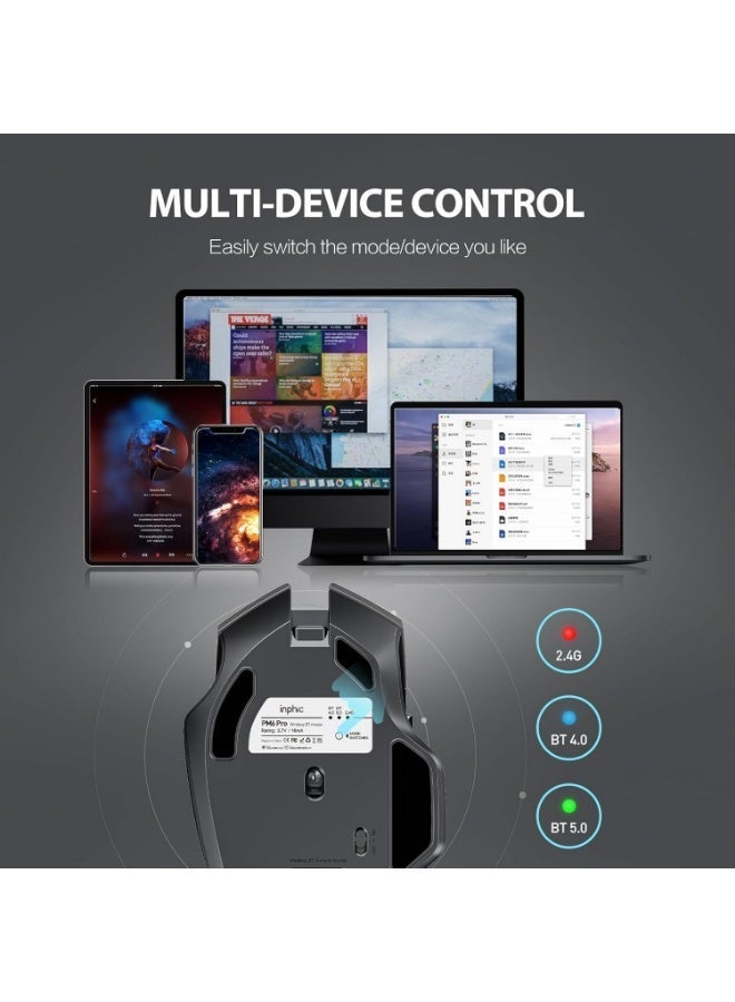 inphic 6-Button Wireless Mouse, 500mAh Rechargeable Mouse with 4-Level DPI, Silent Mouse for Office and Gaming, Optical Mouse for PC, Laptop, Computer, Grey - Image 4