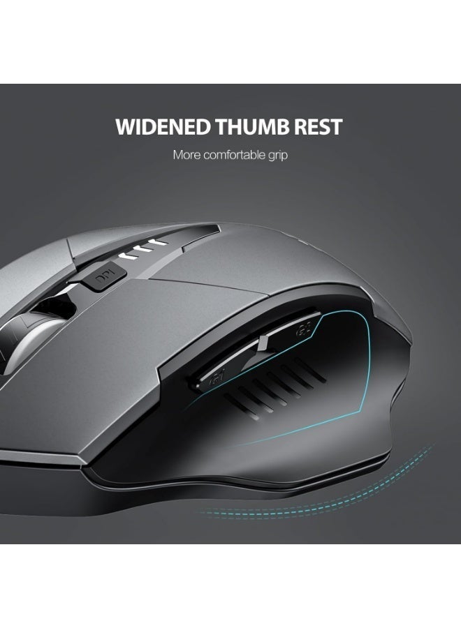 inphic 6-Button Wireless Mouse, 500mAh Rechargeable Mouse with 4-Level DPI, Silent Mouse for Office and Gaming, Optical Mouse for PC, Laptop, Computer, Grey - Image 5