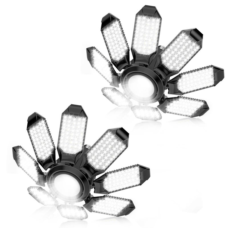 POLARPRA LED Garage Light - 2Pack Bright 50000LM Garage Lights Ceiling Led w/ 8 Deformable Panels 6500K Led Light Bulb Srew in E26/E27 Socket with Adjustable Center Spotlight for Barn Workshop Attic - Image 1