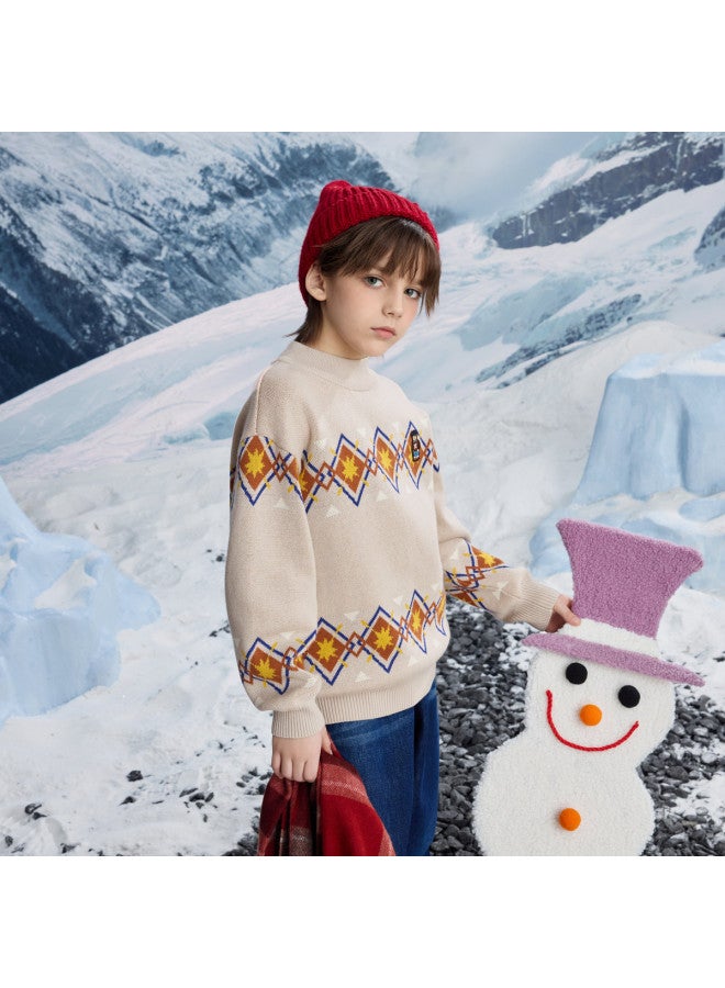 MQD Boys' Trendy Casual Academic Style Diamond Pattern Half-neck Sweater For Spring And Autumn - Image 3