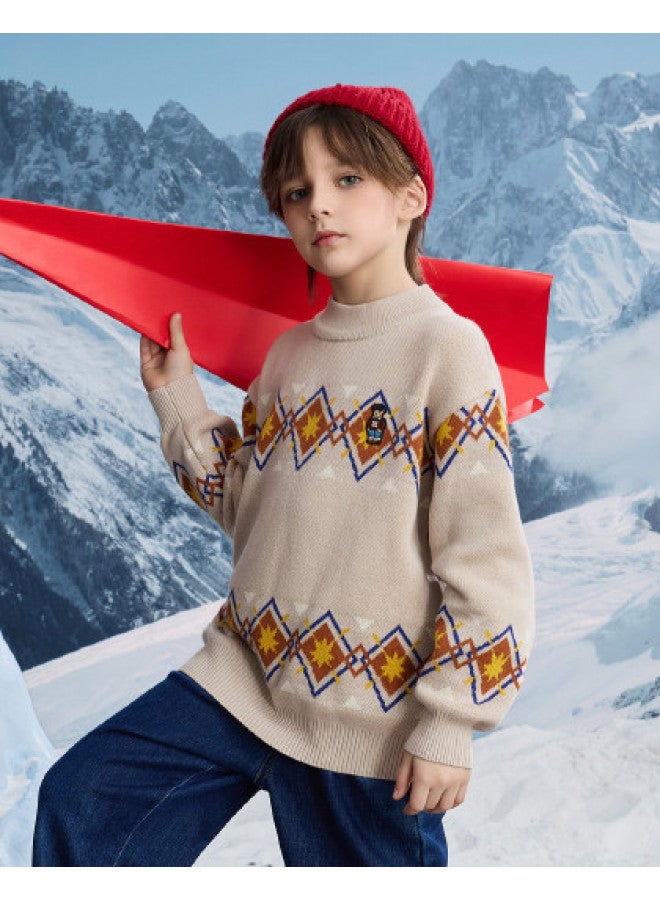MQD Boys' Trendy Casual Academic Style Diamond Pattern Half-neck Sweater For Spring And Autumn - Image 1
