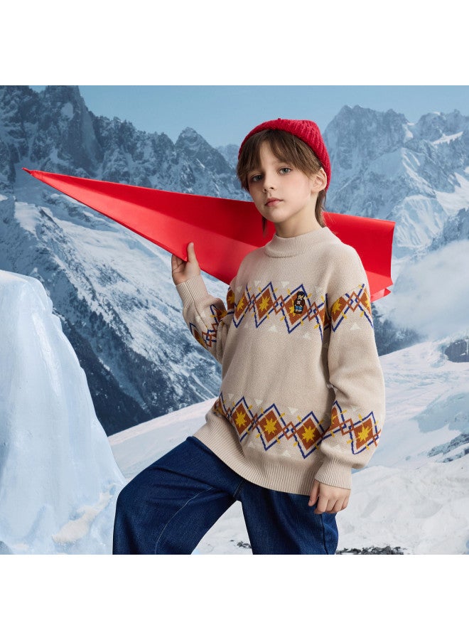 MQD Boys' Trendy Casual Academic Style Diamond Pattern Half-neck Sweater For Spring And Autumn - Image 2