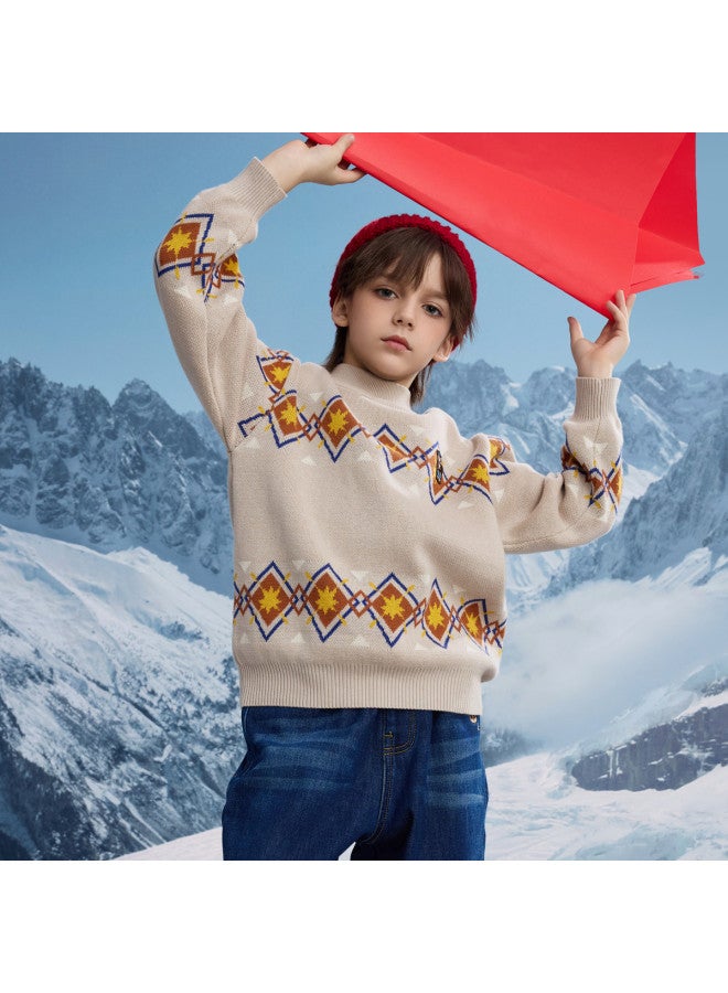 MQD Boys' Trendy Casual Academic Style Diamond Pattern Half-neck Sweater For Spring And Autumn - Image 4