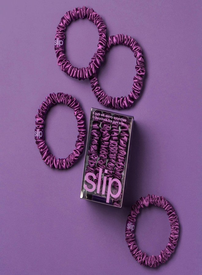 slip Skinny Scrunchies: Anti-Crease, Anti-Breakage Slipsilk™ Design Protects Delicate Hair | Includes 4 Pure Silk Scrunchies: Dark Purple - Image 3