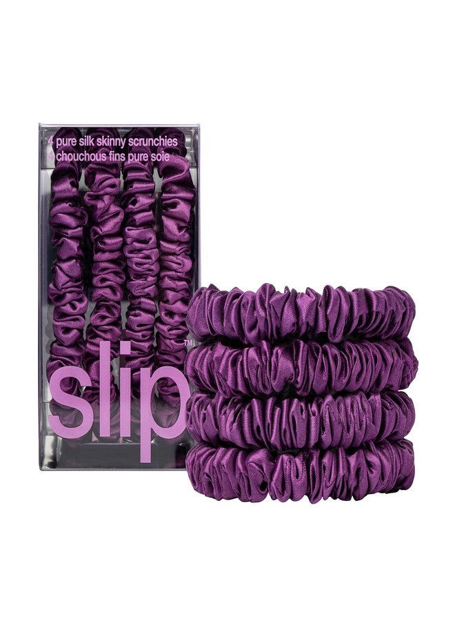 slip Skinny Scrunchies: Anti-Crease, Anti-Breakage Slipsilk™ Design Protects Delicate Hair | Includes 4 Pure Silk Scrunchies: Dark Purple - Image 1