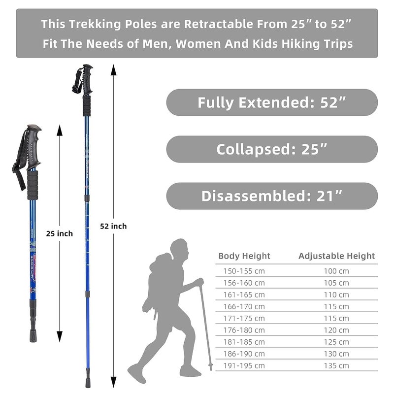 Zipron Trekking Pole – Lightweight Collapsible Hiking Stick with Anti-Shock Spring, Adjustable Walking Pole with Rubber Tips, All Terrain Accessories & Travel Carry Bag (1 Pack) - Image 5