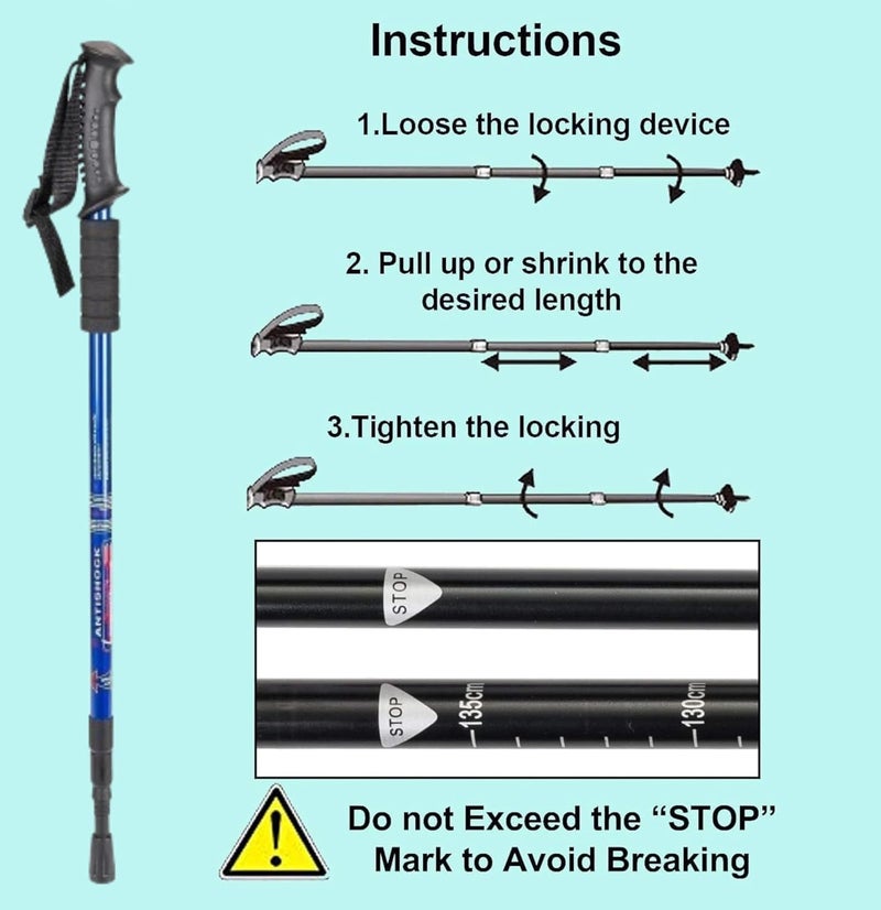 Zipron Trekking Pole – Lightweight Collapsible Hiking Stick with Anti-Shock Spring, Adjustable Walking Pole with Rubber Tips, All Terrain Accessories & Travel Carry Bag (1 Pack) - Image 3