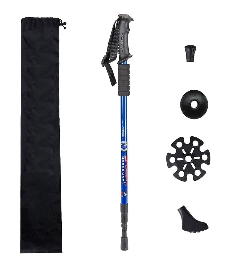 Zipron Trekking Pole – Lightweight Collapsible Hiking Stick with Anti-Shock Spring, Adjustable Walking Pole with Rubber Tips, All Terrain Accessories & Travel Carry Bag (1 Pack) - Image 1