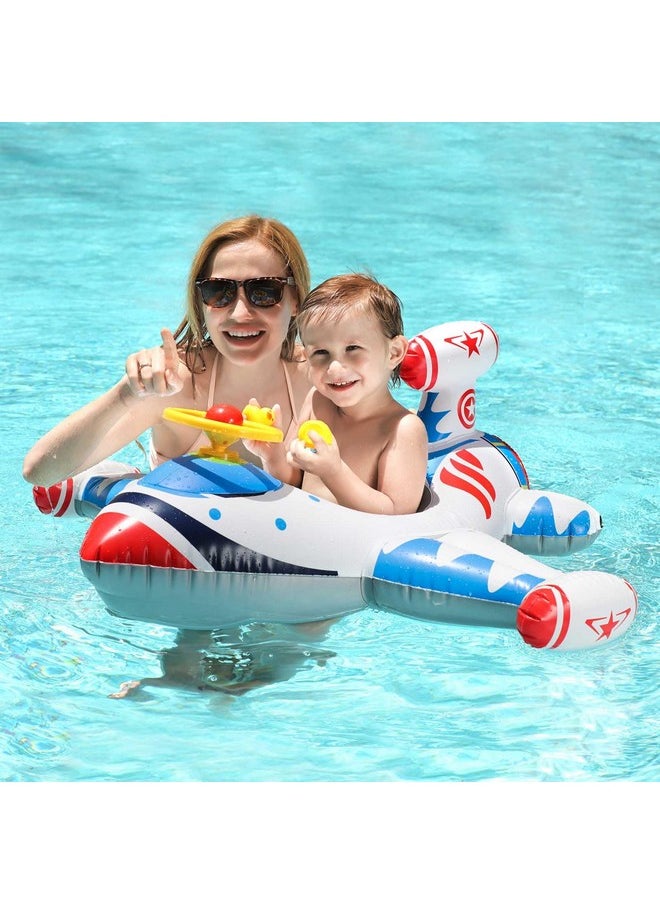 Free Swimming Baby Swimbobo Toddler Pool Float With Seat Boat Inflatable Ride-On Airplane Baby Floatie For Kids Outdoor Toys(White Airplane)  - Image 1