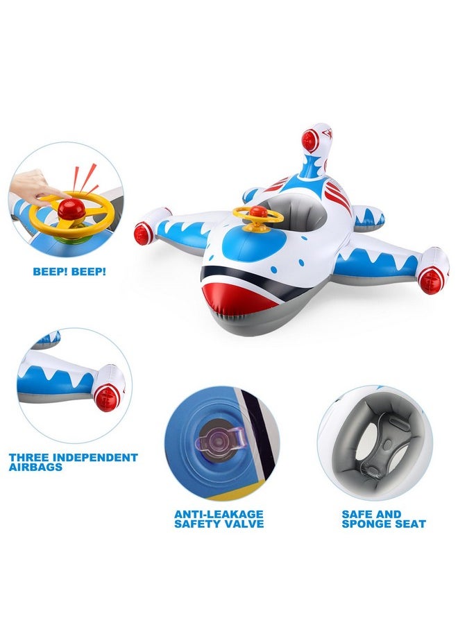 Free Swimming Baby Swimbobo Toddler Pool Float With Seat Boat Inflatable Ride-On Airplane Baby Floatie For Kids Outdoor Toys(White Airplane)  - Image 3