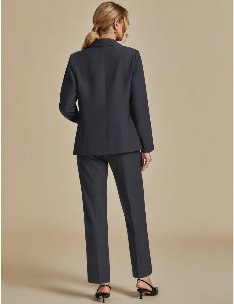 luvamia Women's Two Piece Sets Pants Suits Dressy Business Casual Outfits Professional Blazer Pantsuits Set Work Office Charcoal Medium Fits US 8-10 - Image 2