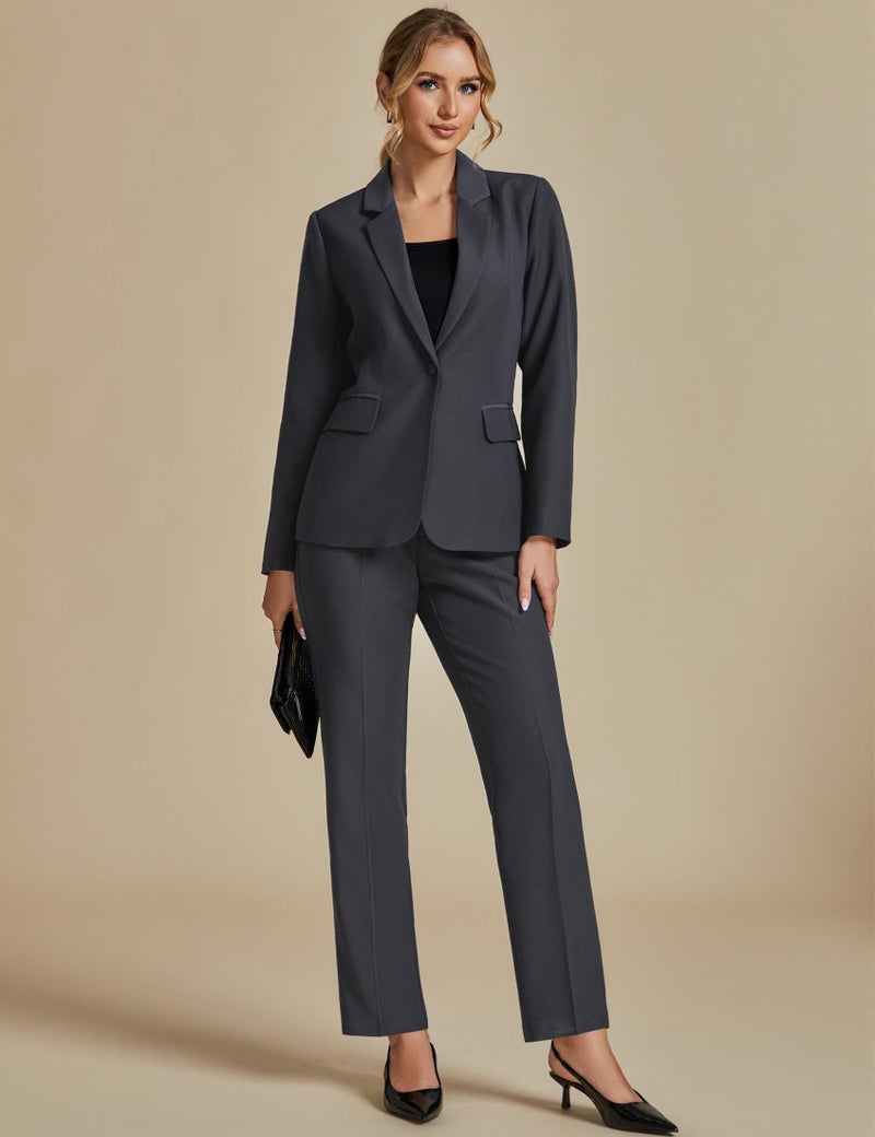 luvamia Women's Two Piece Sets Pants Suits Dressy Business Casual Outfits Professional Blazer Pantsuits Set Work Office Charcoal Medium Fits US 8-10 - Image 3