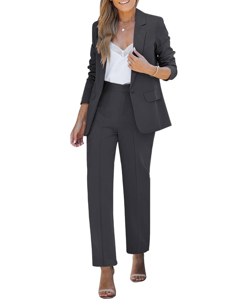 luvamia Women's Two Piece Sets Pants Suits Dressy Business Casual Outfits Professional Blazer Pantsuits Set Work Office Charcoal Medium Fits US 8-10 - Image 1