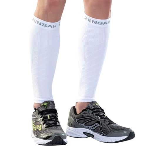 Zensah Running Leg Compression Sleeves - Shin Splint, Calf Compression Sleeve Men and Women (White, Small/Medium) - Image 1