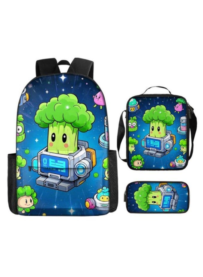 Cartoon three-piece schoolbag with front pocket - 641  - Image 2