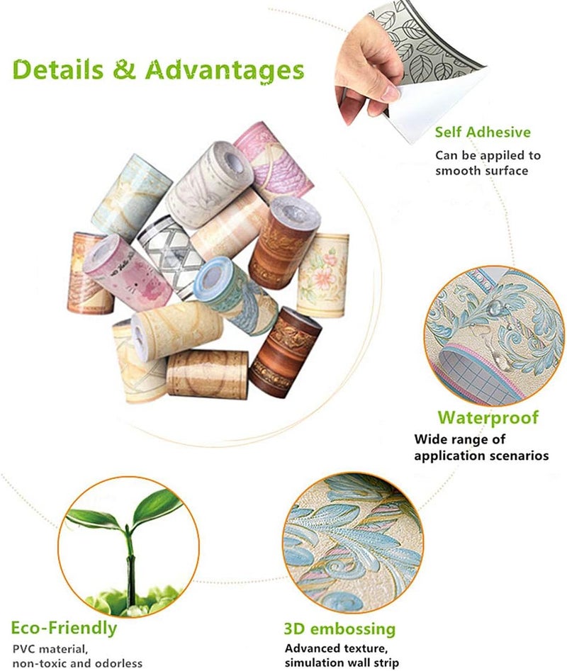 UPREDO 3D Decorative Floral Molding Waterproof Wallpaper Border Peel and Stick for Bathroom Kitchen Counter Top Backsplash Tiles Sticker,4 Inch by 16.4Ft (Gold) - Image 5