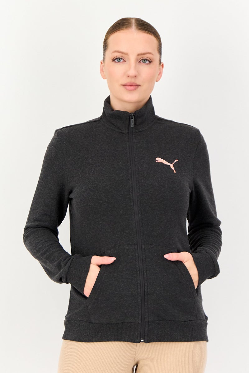 PUMA سويت شيرت خارجي بزي طويل الأكمام للنساء، رمادي داكن - Image 1