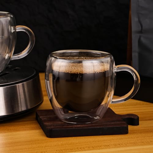 Wells Espresso Cups Set of 4 with Handle, 2.5oz Expresso Coffee Cup, Small Expresso Shot Glasses, Clear Double Wall Insulated Espresso Mugs,Tazas de Cafe Expreso, Suit for Espresso Machine Accessories - Image 4