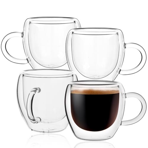 Wells Espresso Cups Set of 4 with Handle, 2.5oz Expresso Coffee Cup, Small Expresso Shot Glasses, Clear Double Wall Insulated Espresso Mugs,Tazas de Cafe Expreso, Suit for Espresso Machine Accessories - Image 1
