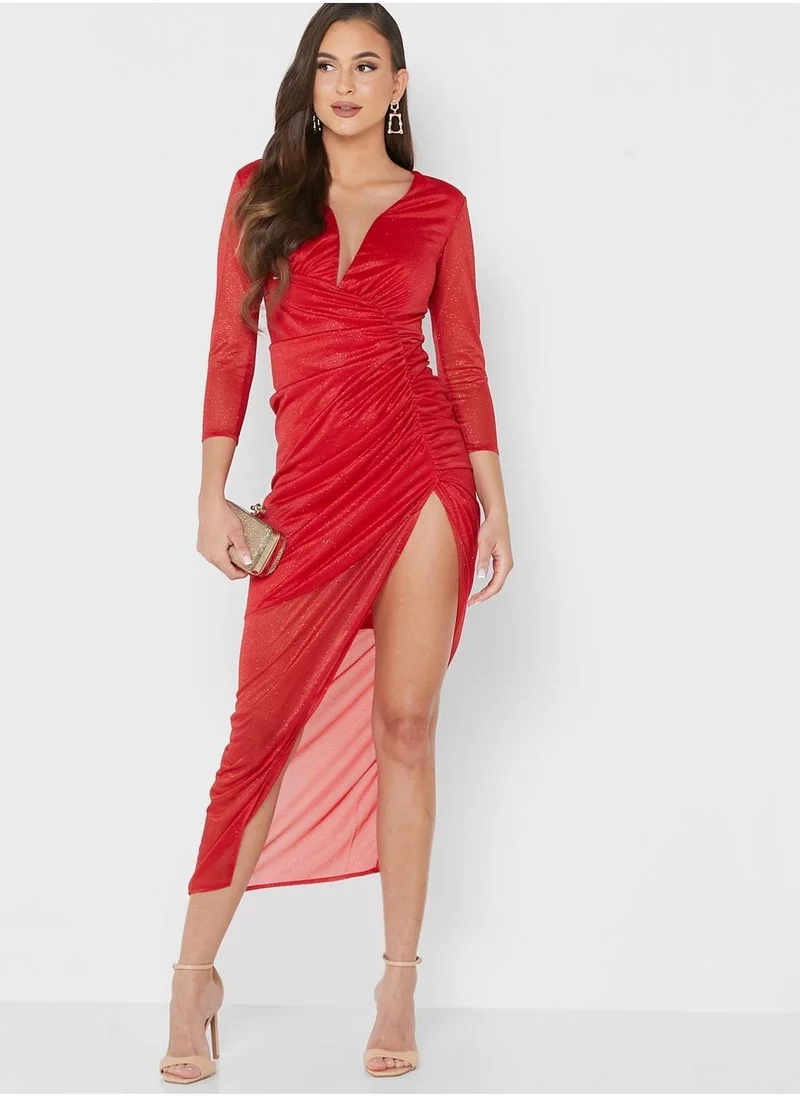 Anita's Asymmetrical Hem Plunge Neck Dress